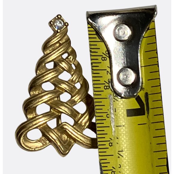 Avon Gold Tone Christmas Tree Brooch With Faux Diamond Accent Vintage Jewelry - Picture 7 of 7